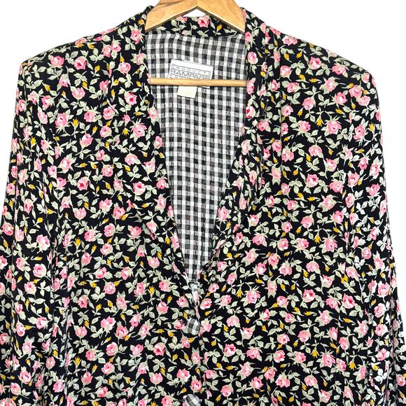 1990's Rampage Floral 2 Button Blazer Jacket Gingham Lining Pockets - Picture 3 of 7